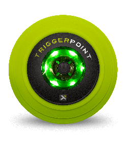 Front view of green TriggerPoint MB Vibe massage ball with logo
